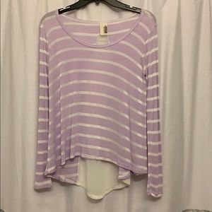 Purple and white long sleeve stripe shirt.